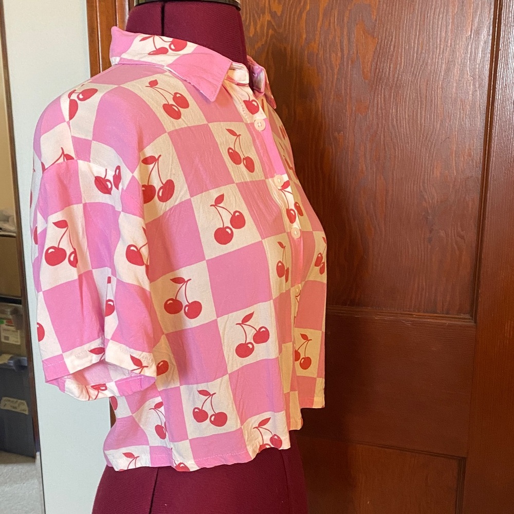 Forever 21 Pink Cherry Checkered Crop Top